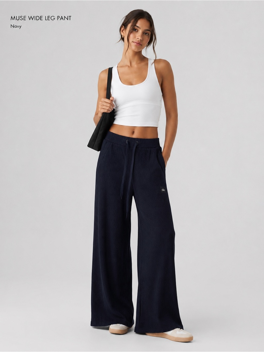 Alo Yoga Muse Wide Leg Pant Navy Ribbed Lounge Pants Size Small NWT
